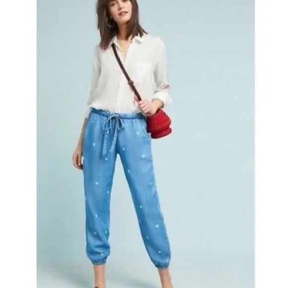 Anthropologie Pants - ANTHROPOLOGIE Cloth & Stone Chambray Polka Dot Joggers